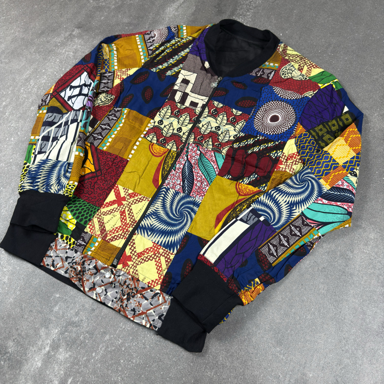 (S) African Wax Patchwork Bomber Jacket