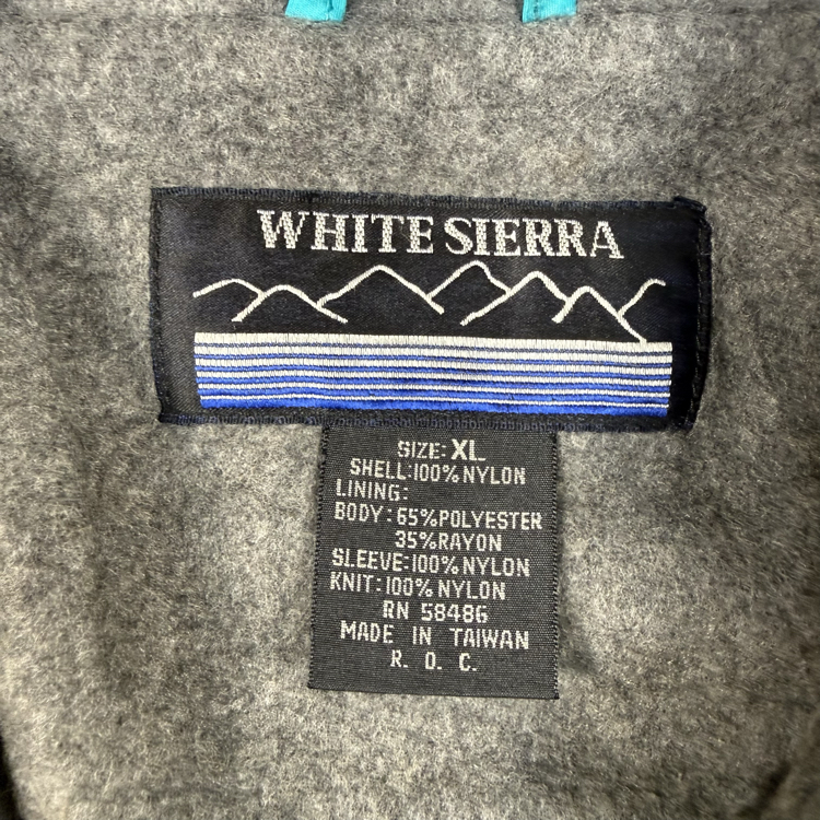 (XL) Vintage White Sierra Teal Fleece-Lined Ski Bomber Jacket