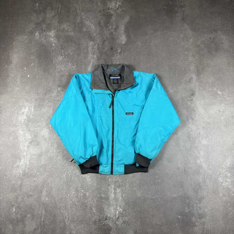 (XL) Vintage White Sierra Teal Fleece-Lined Ski Bomber Jacket