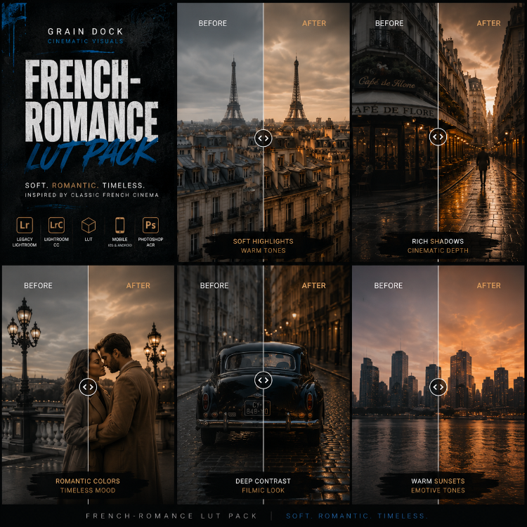 French Romance Color Grading Pack for Lightroom & Video