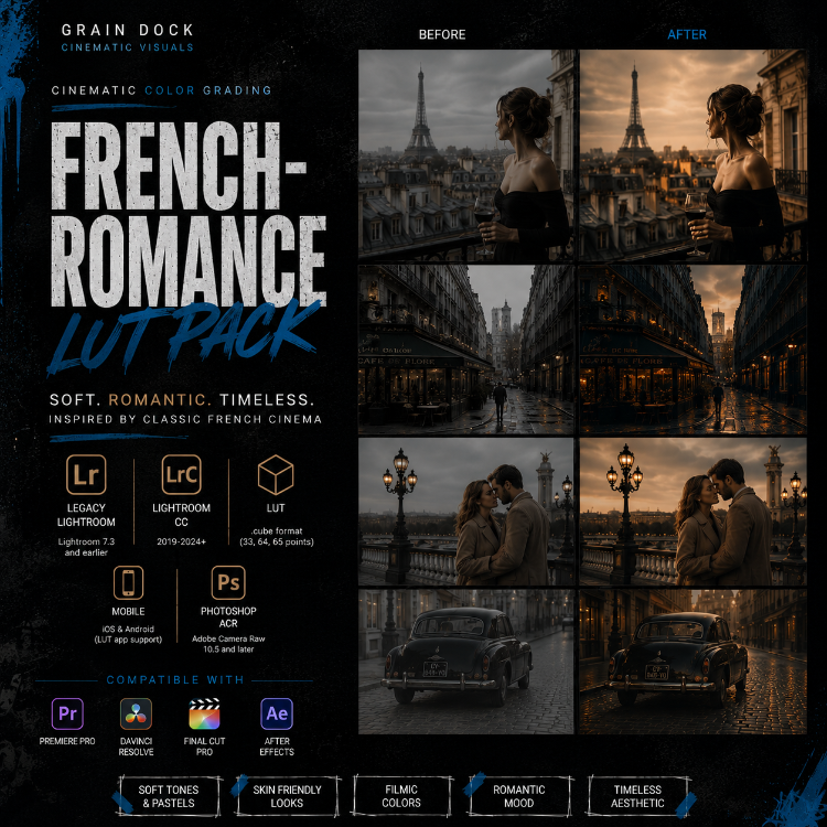 French Romance Color Grading Pack for Lightroom & Video