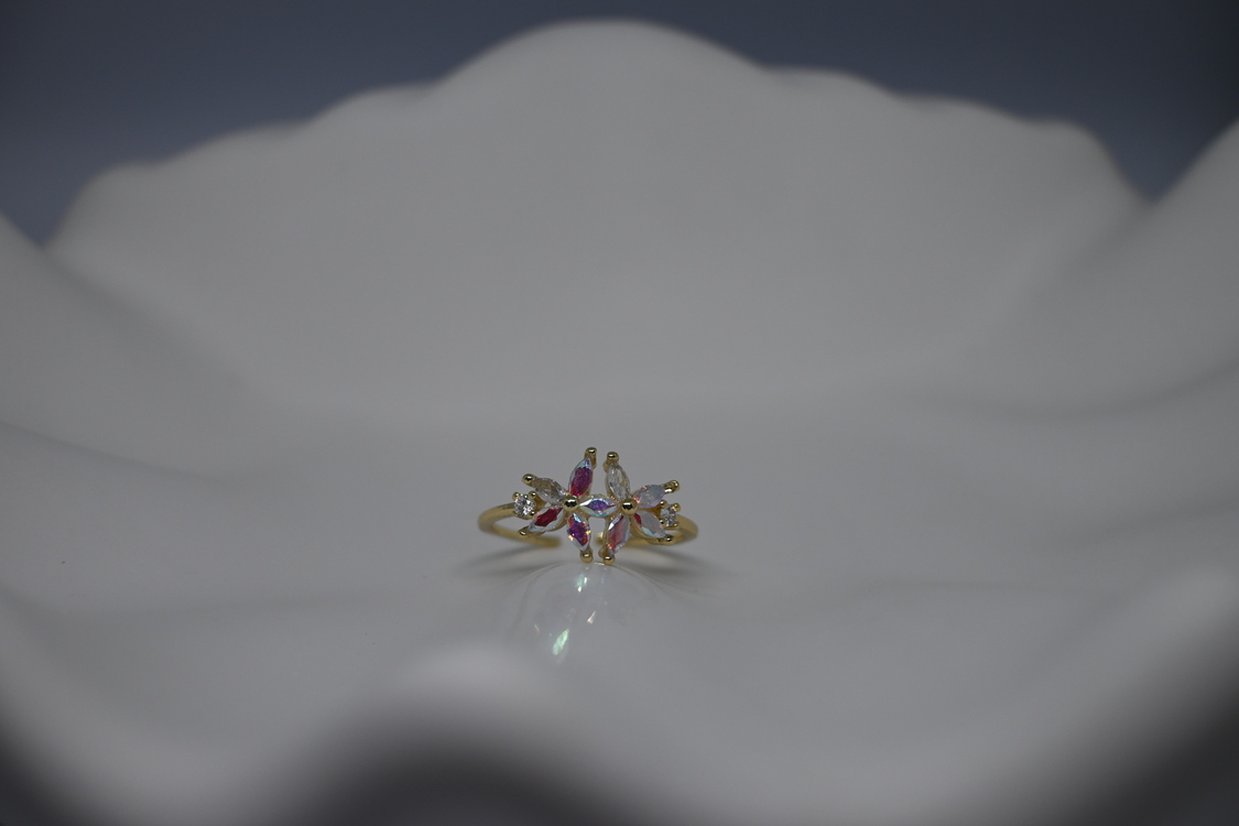 Zirkon Taşlı Lotus Model Ayarlanabilir Yüzük | Gümüş & Altın Renk