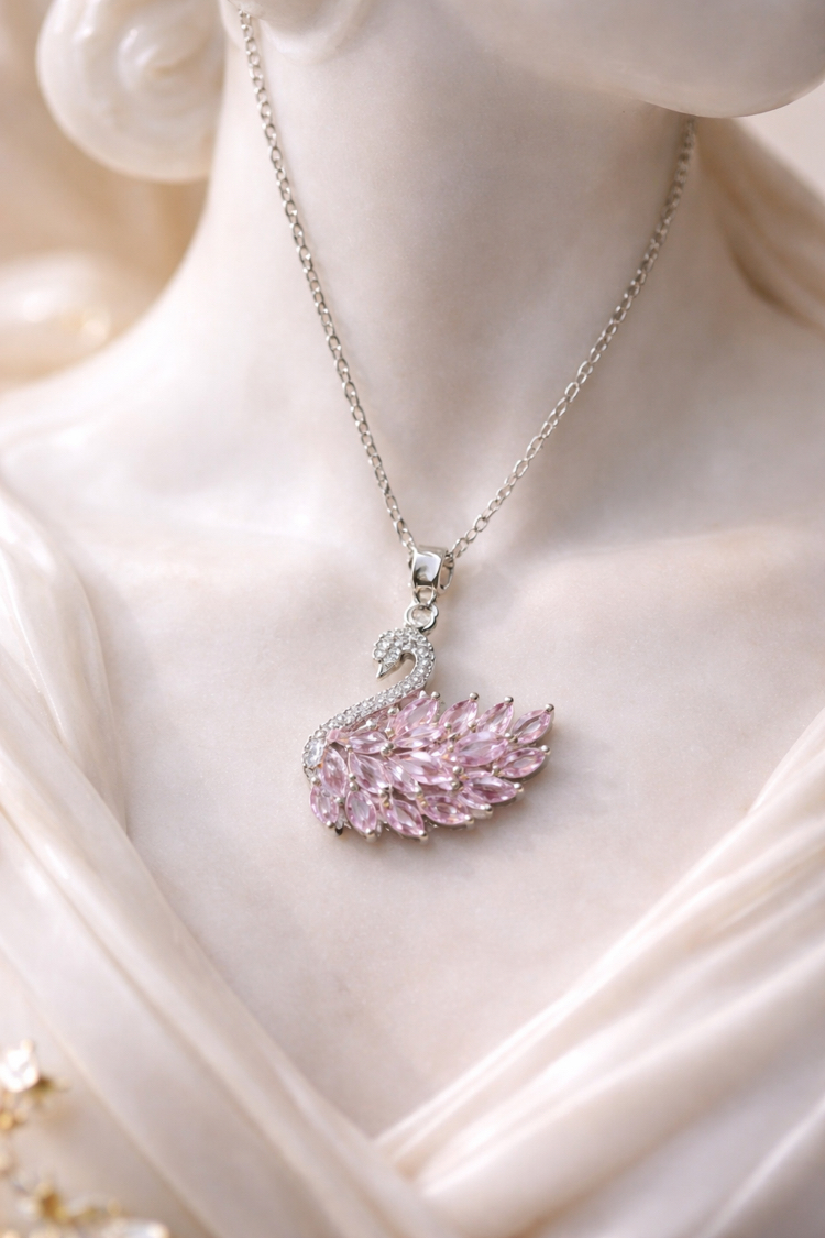 Pembe Swan kolye 