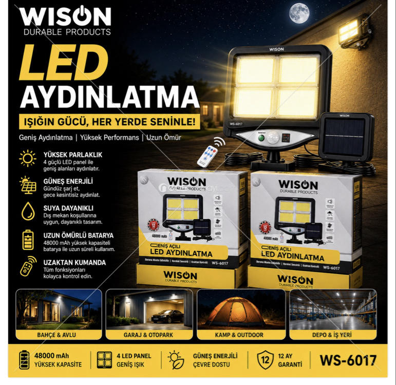GÜNEŞ ENERJİLİ LAMBA WS-6017 Güneş Enerjili LED Aydınlatma Sistemi