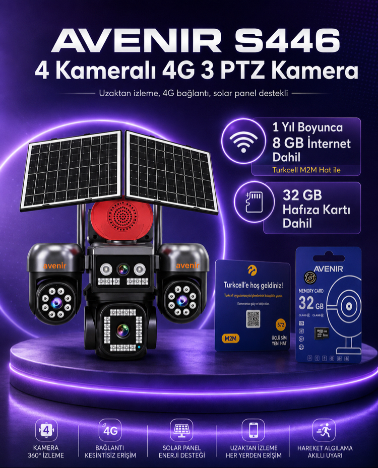 FULL SET KAMERA GÜNEŞ ENERJİLİ ÇİFT PANELLİ SİM KARTLI