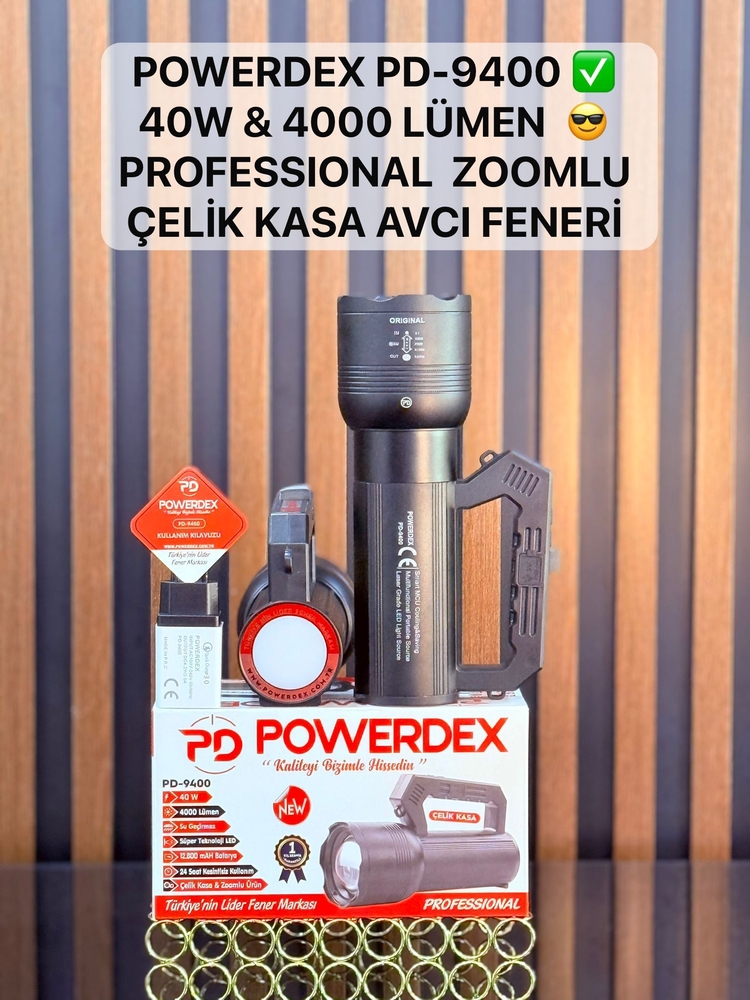 ARAMA FENERİ - 4000 LÜMEN 10 saat ŞARJ SÜRESİ - powerdex pd - 9400