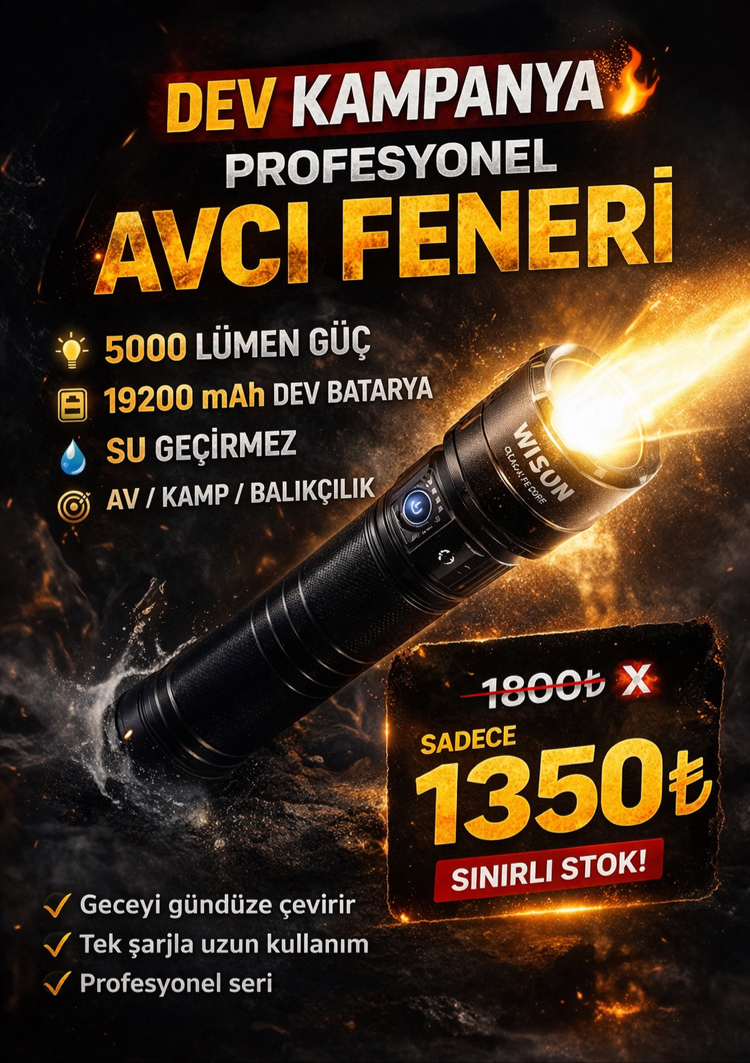FIRSAT ~ 5000 Lümen 3 IŞIK RENKLİ - ZOOMLU EL FENERİ - Wison 6520