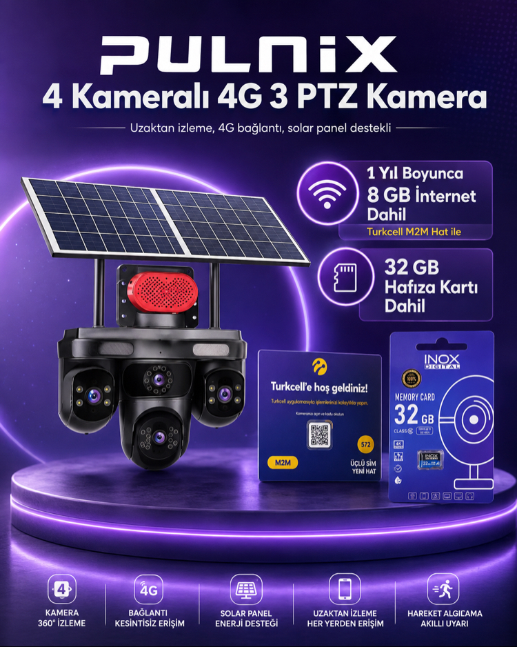 4 KAMERALI GÜNEŞ ENERJİLİ KAMERA SETİ İNTERNET DAHİL