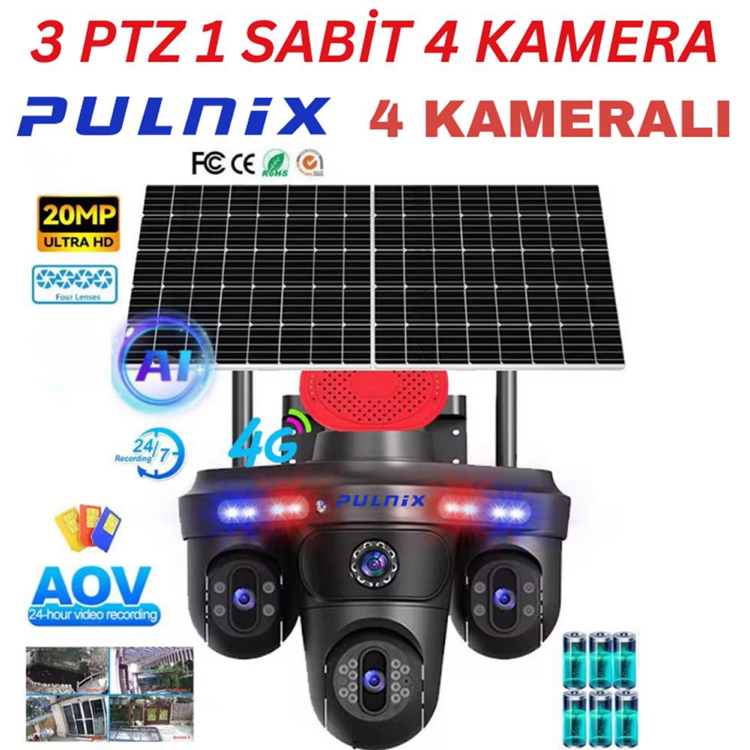 4 KAMERALI E SİMLİ GÜNEŞ PANELLİ GÜVENLİK KAMERASI