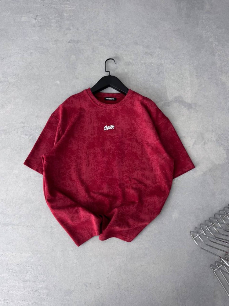 Bisiklet Yaka Oversize Yıkamalı Tshirt Kırmızı