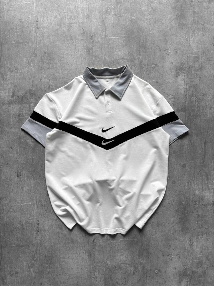 POLO YAKA CİFT NK LOGO NAKIŞ OVERSİZE TSHİRT BEYAZ