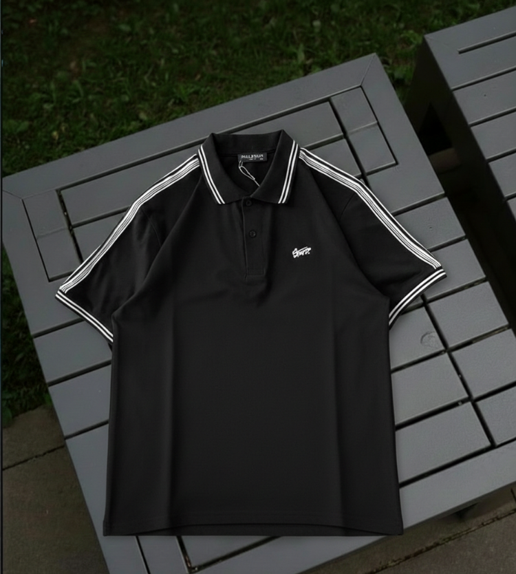 POLO YAKA STW NAKIŞLI LOGO TSHİRT SİYAH