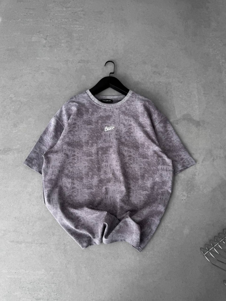 Bisiklet Yaka Oversize Yıkamalı Tshirt Gri