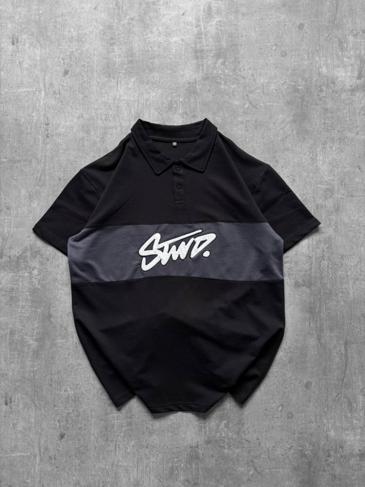 Polo Yaka Orta Şerit Stw Nakış Tshirt