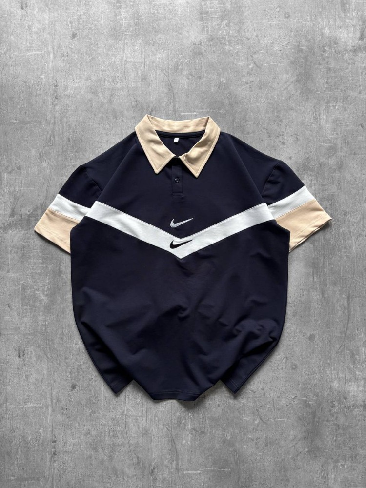 POLO YAKA CİFT NK LOGO NAKIŞ OVERSİZE TSHİRT LACİVERT