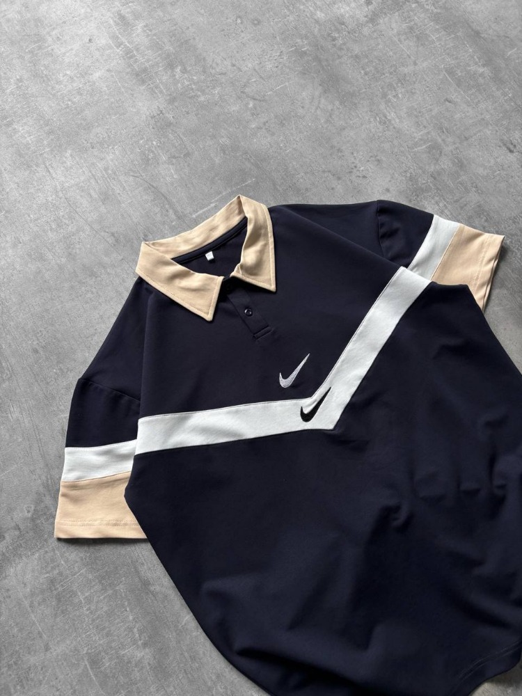 POLO YAKA CİFT NK LOGO NAKIŞ OVERSİZE TSHİRT LACİVERT