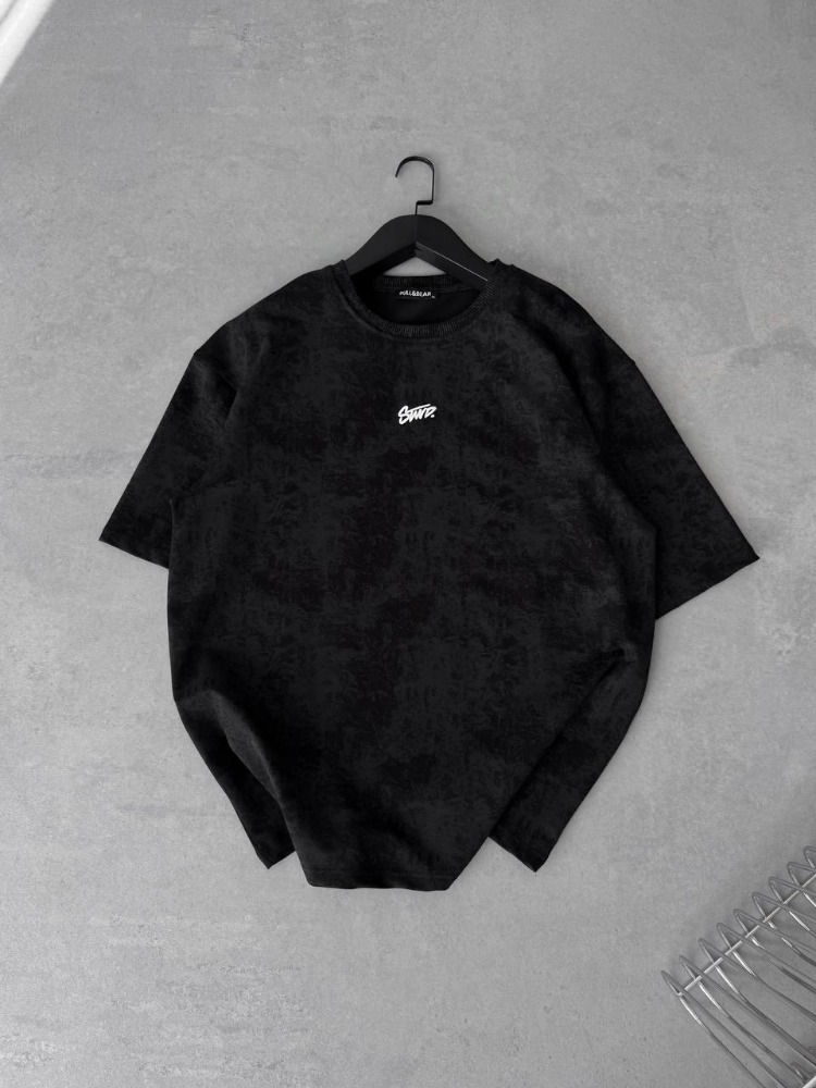 Bisiklet Yaka Oversize Yıkamalı Tshirt Siyah