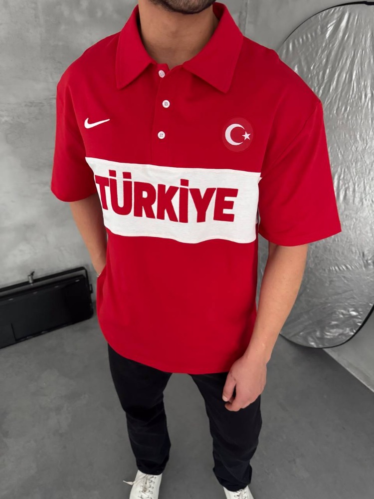 Polo Yaka Türkiye Tshirt Kırmızı