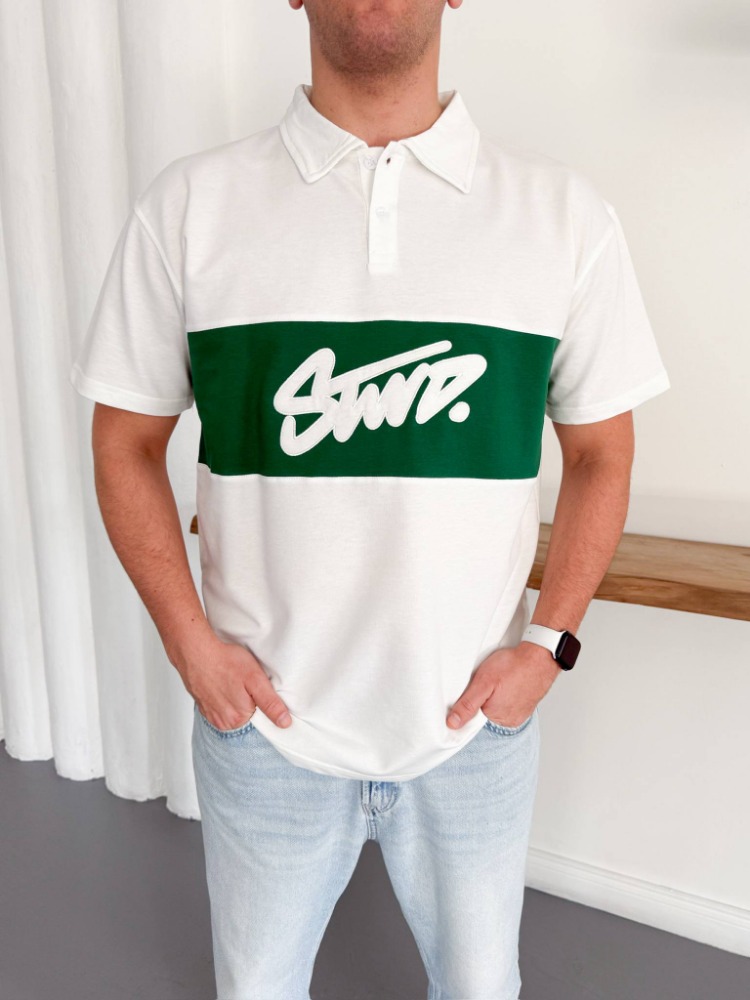 Polo Yaka Orta Şerit Stw Nakış Tshirt