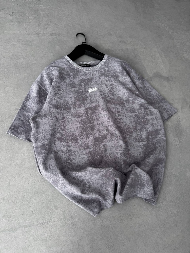 Bisiklet Yaka Oversize Yıkamalı Tshirt Gri