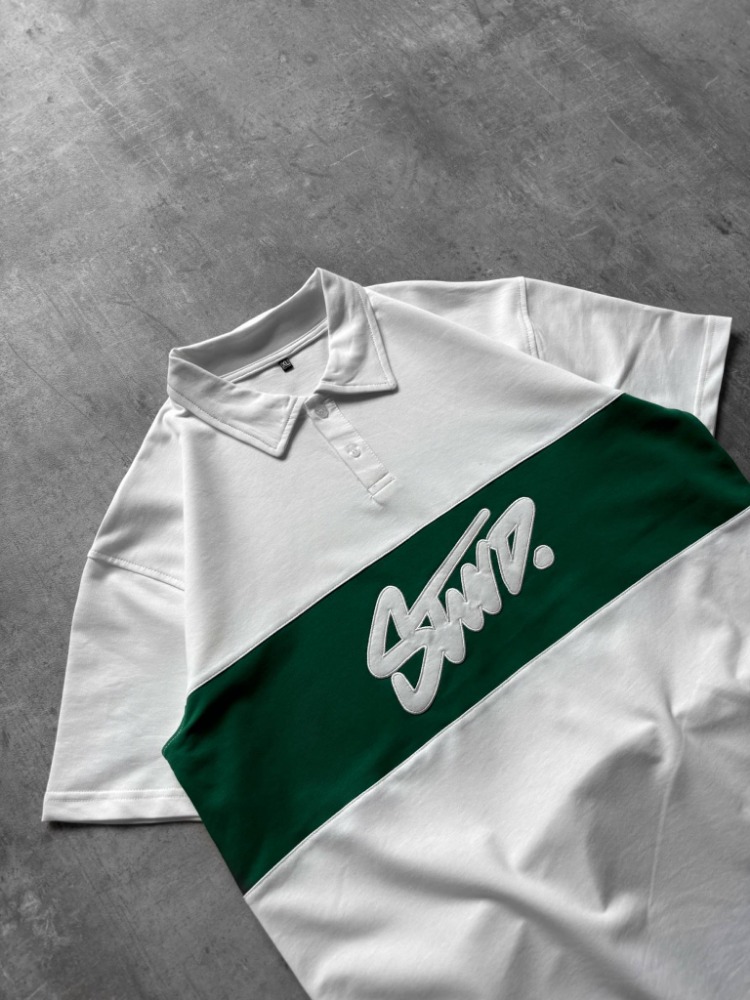 Polo Yaka Orta Şerit Stw Nakış Tshirt