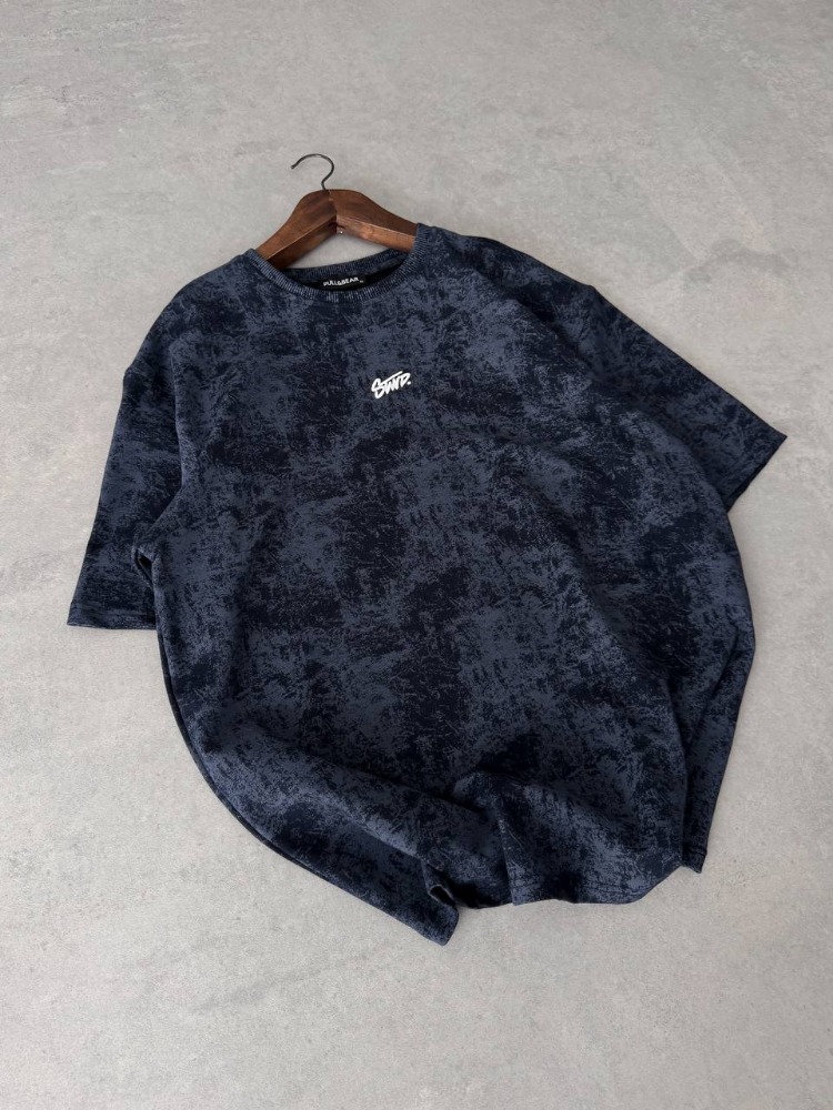 Bisiklet Yaka Oversize Yıkamalı Tshirt Lacivert