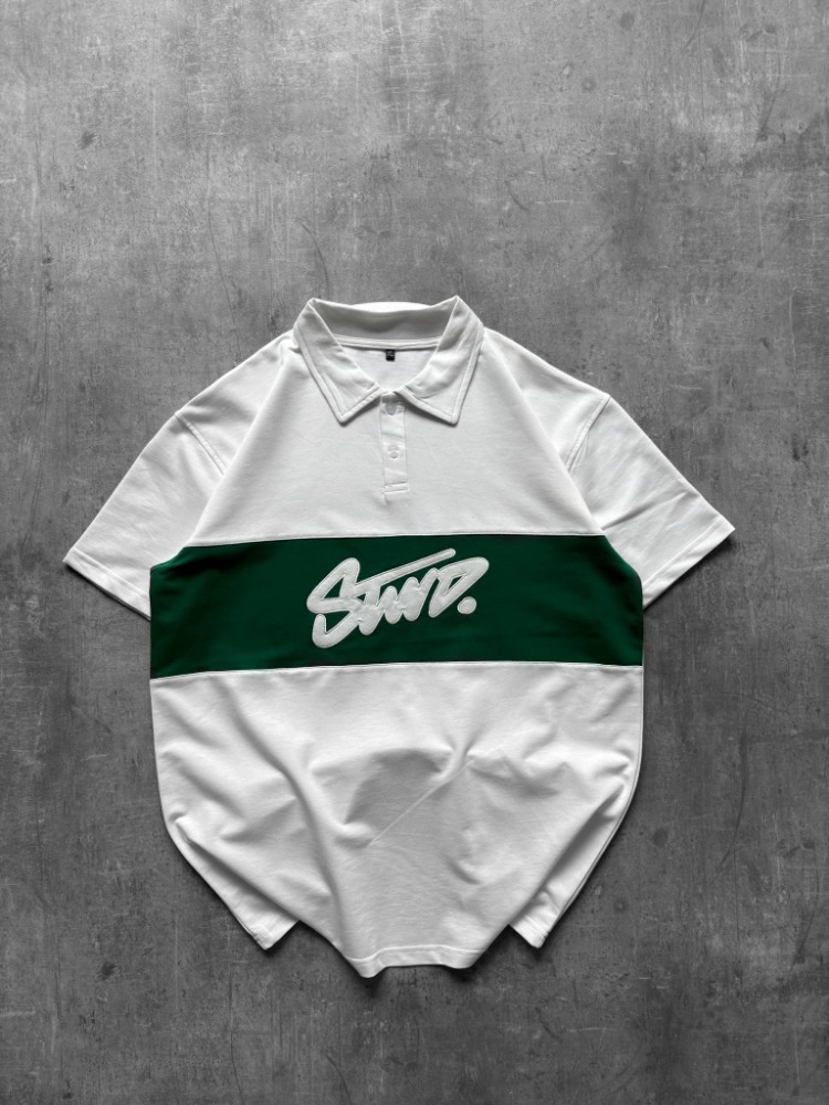 Polo Yaka Orta Şerit Stw Nakış Tshirt