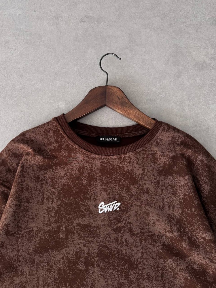 Bisiklet Yaka Oversize Yıkamalı Tshirt Kahve