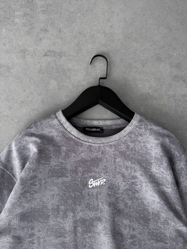 Bisiklet Yaka Oversize Yıkamalı Tshirt Gri