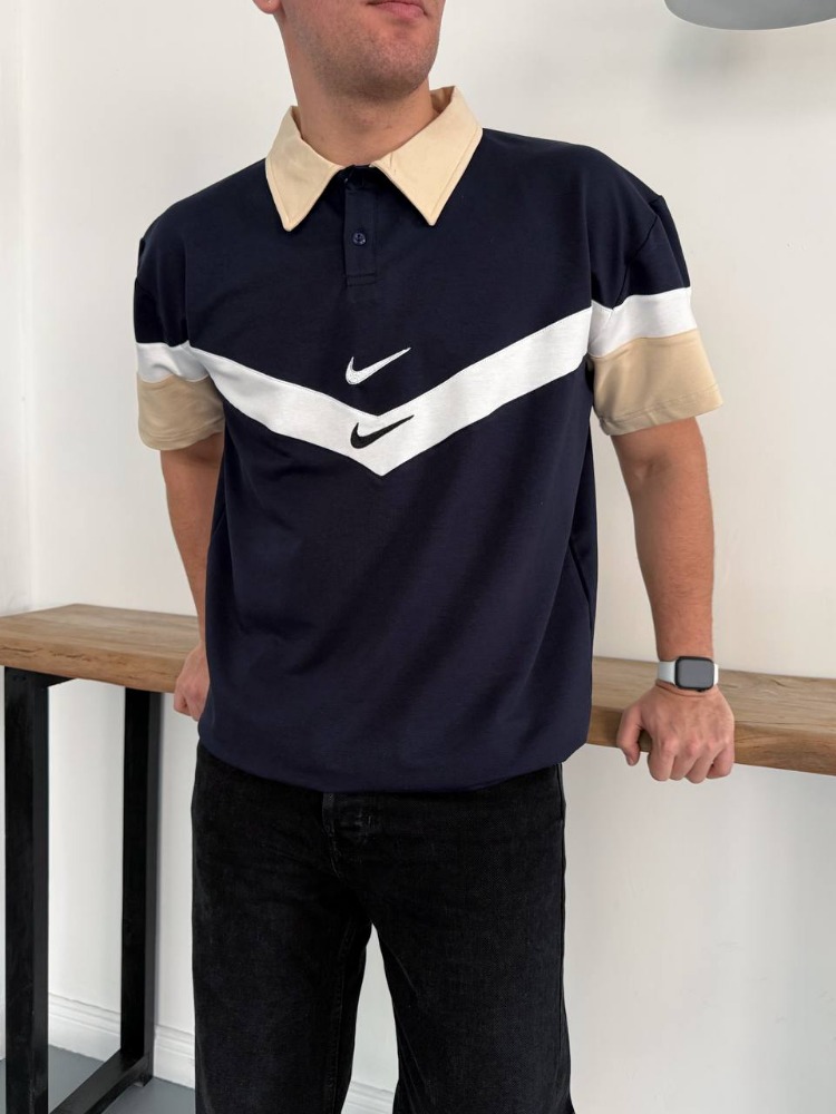 POLO YAKA CİFT NK LOGO NAKIŞ OVERSİZE TSHİRT LACİVERT