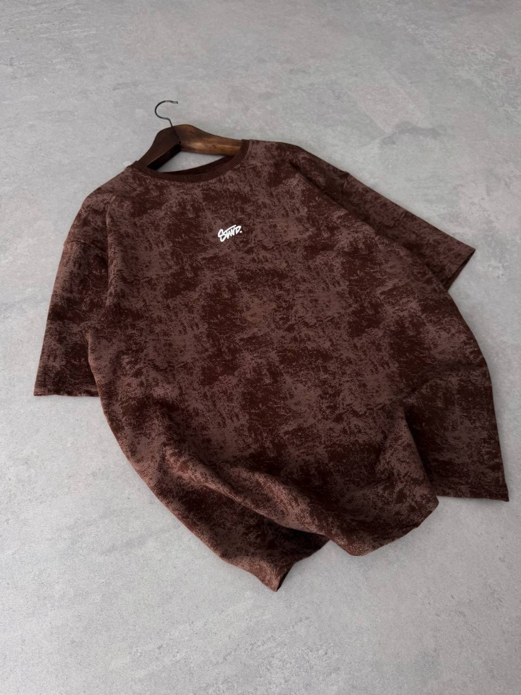 Bisiklet Yaka Oversize Yıkamalı Tshirt Kahve
