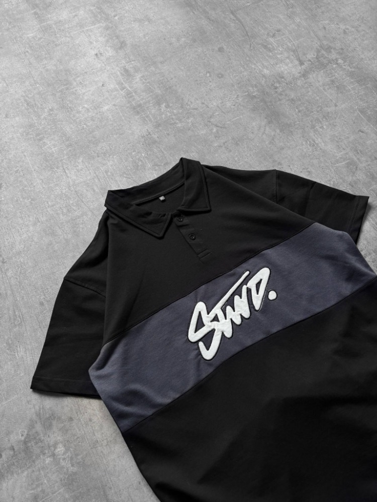 Polo Yaka Orta Şerit Stw Nakış Tshirt