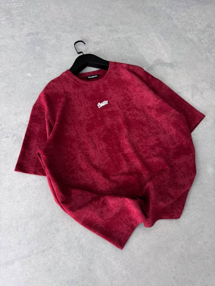 Bisiklet Yaka Oversize Yıkamalı Tshirt Kırmızı