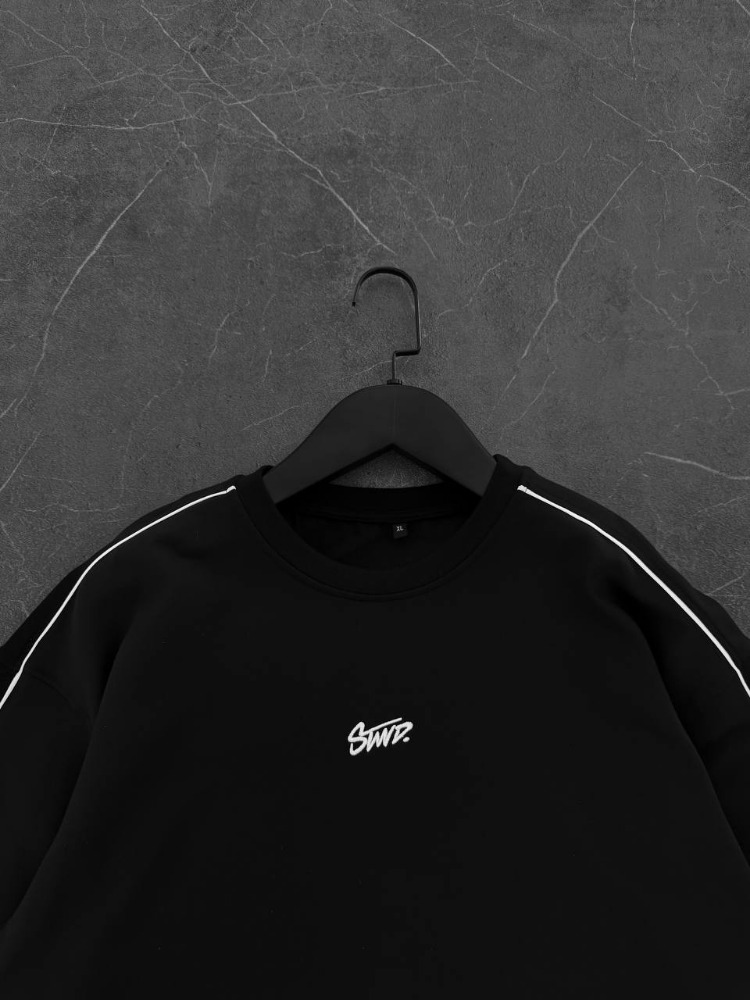 Bisiklet Yaka Oversize Stw Biyeli Tişört Siyah
