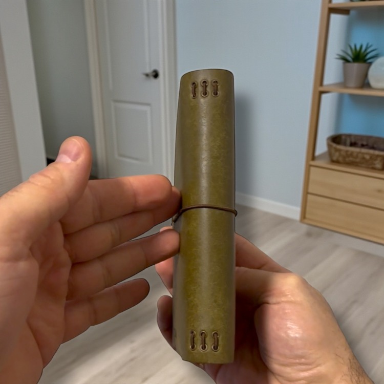 Deri Defter Kılıfı, A6 Boyut, 3 Lastikli, Minimalist Tasarım, Olive
