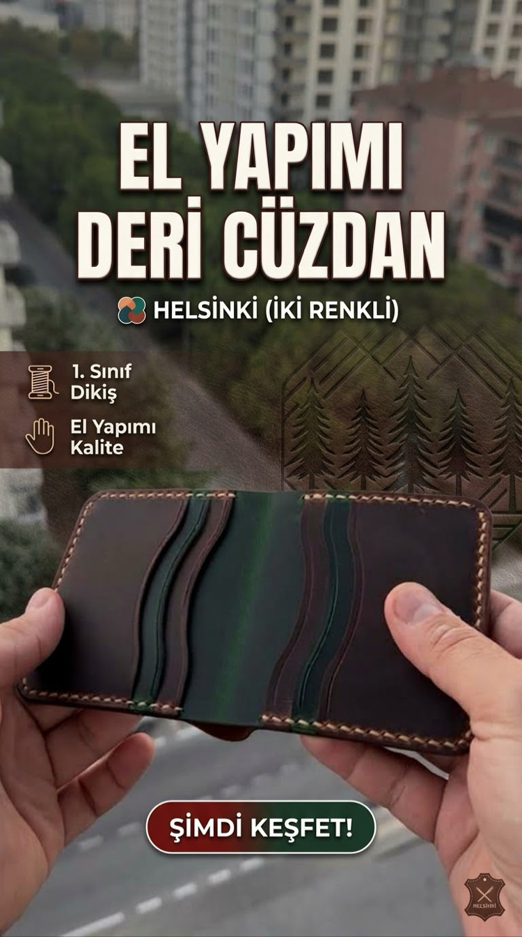 Helsinki Kahve/Yeşil El Yapımı Deri Cüzdan
