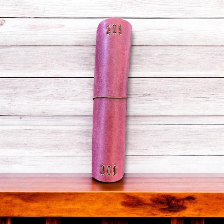 Deri Defter Kılıfı, A6 Boyut, 3 Lastikli, Minimalist Tasarım, Violet