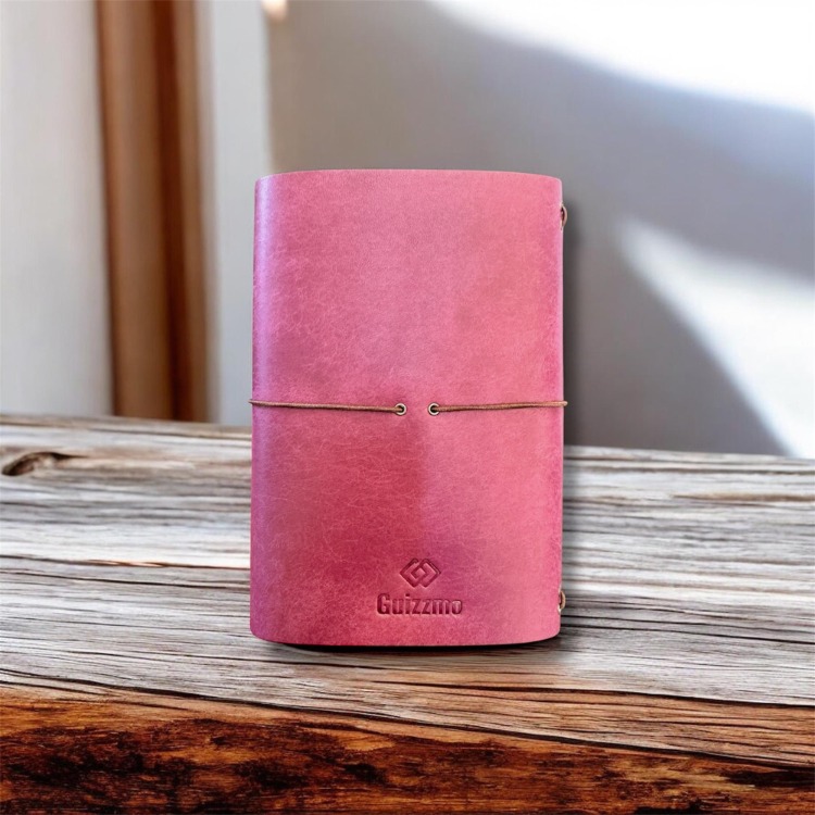 Deri Defter Kılıfı, A6 Boyut, 3 Lastikli, Minimalist Tasarım, Violet