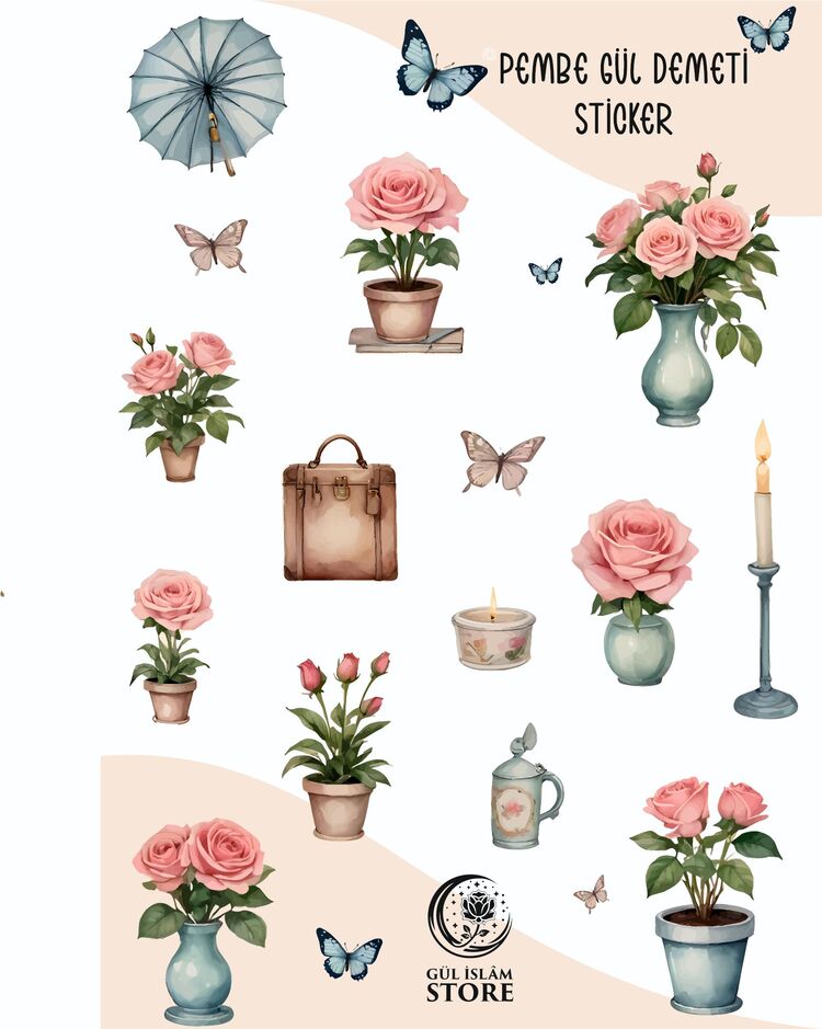 Pembe Gül Demeti - Sticker -