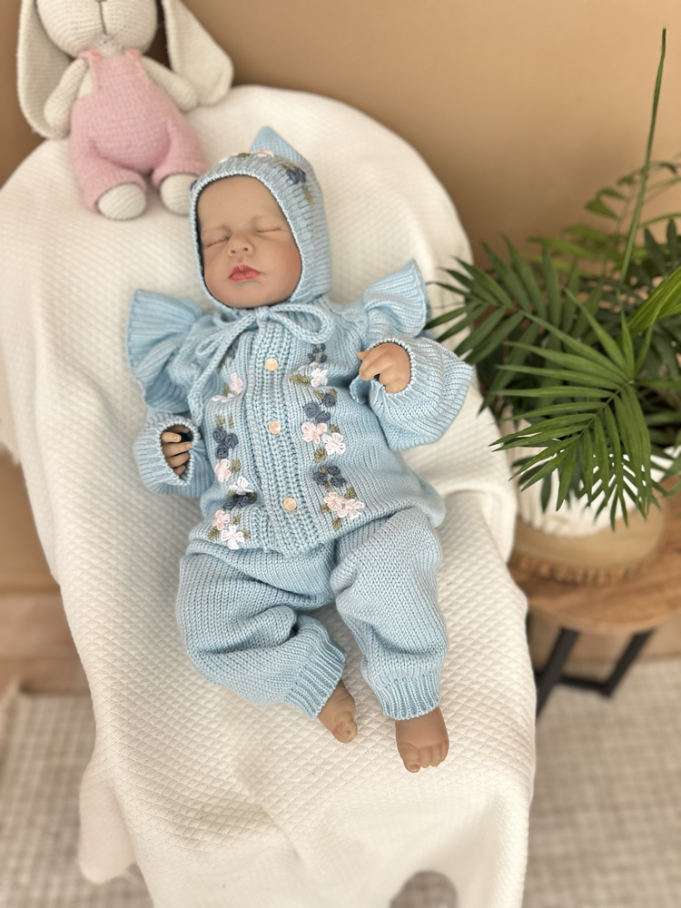 Mavi çiçekli takım 3-6 ay kız bebek için