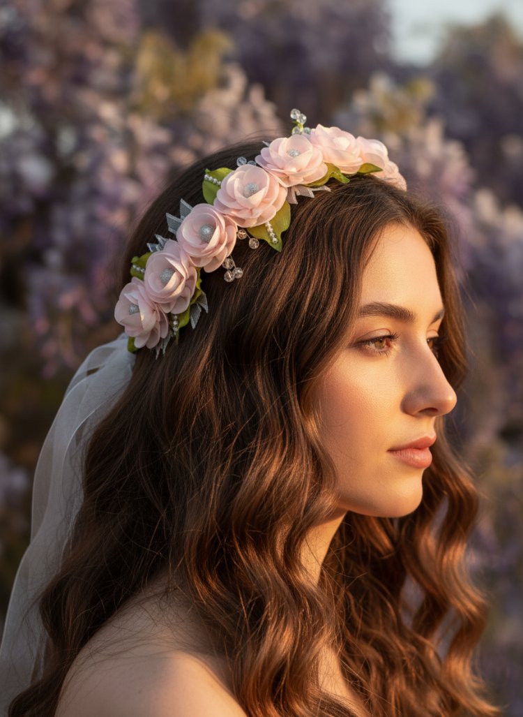 romantik zamansız çiçekli taç