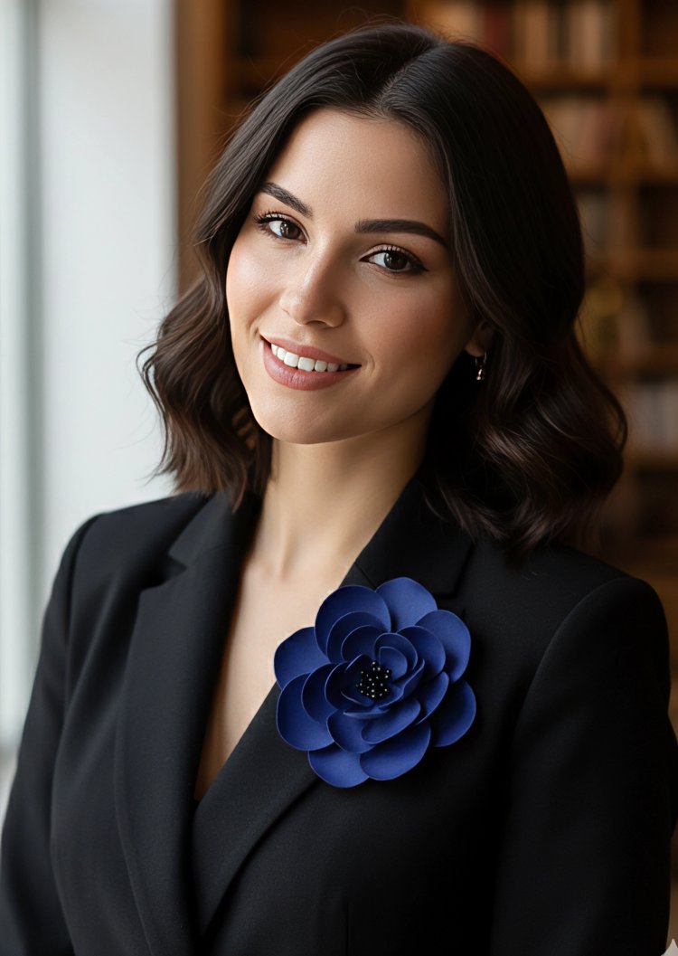 incili çiçek broş ( saks mavi - Beyaz)