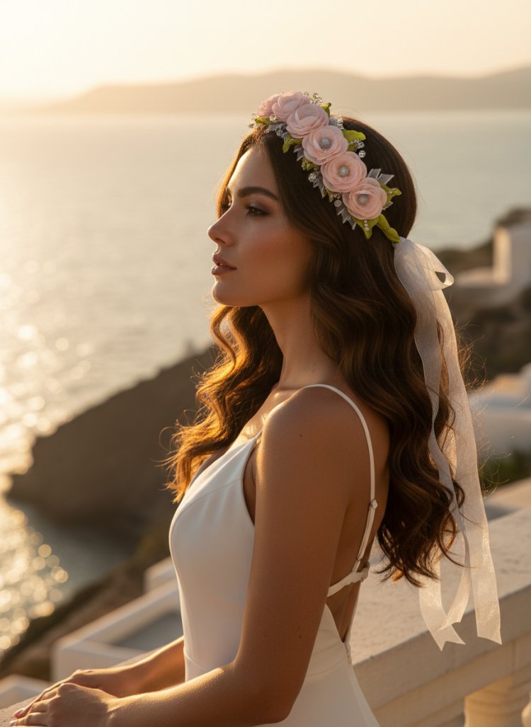 romantik zamansız çiçekli taç