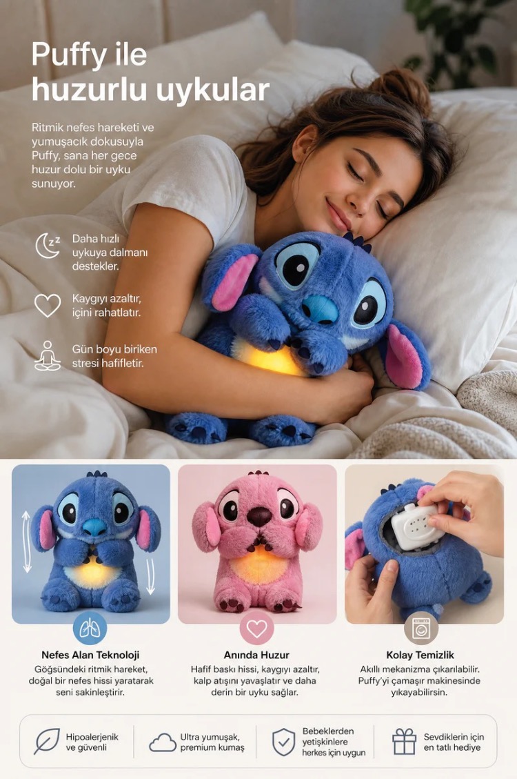 Stich uyku arkadaşı nefes alabilen peluş oyuncak 