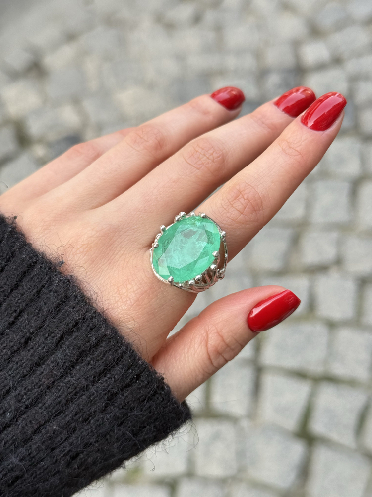 Paraiba Taş 925 Ayar Gümüş Yüzük