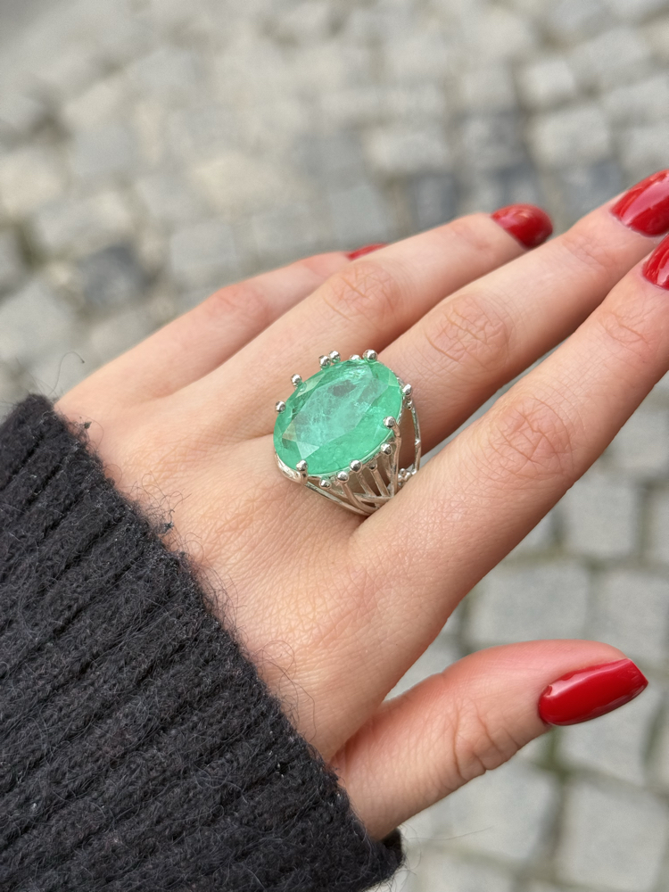 Paraiba Taş 925 Ayar Gümüş Yüzük