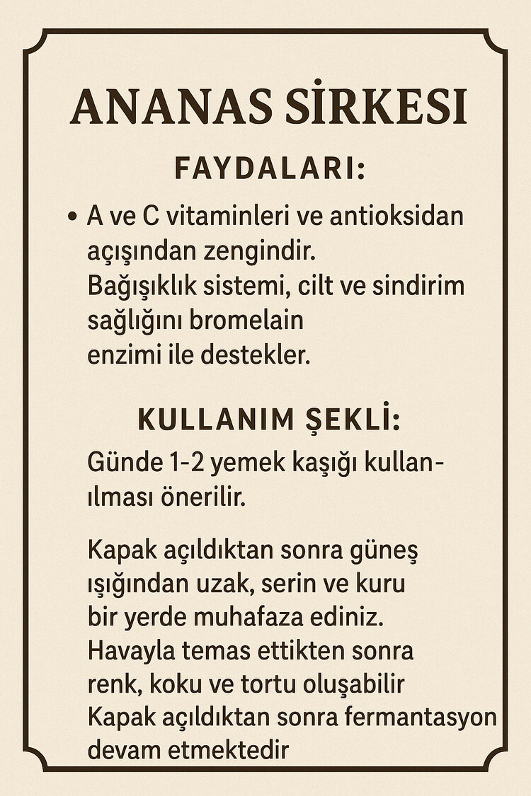 Doğal fermente ananas sirkesi 500 cc 