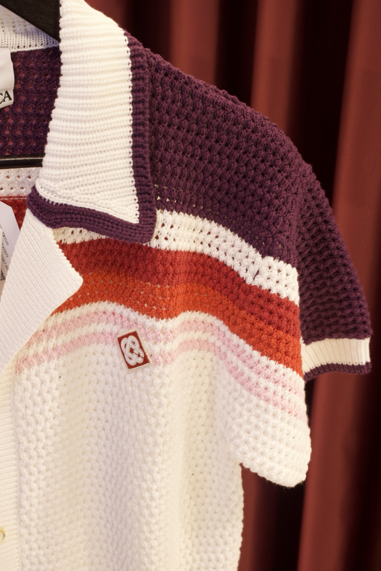 WHITE & PINK STRIPE SHORT SLEEVE CROCHET SHIRT