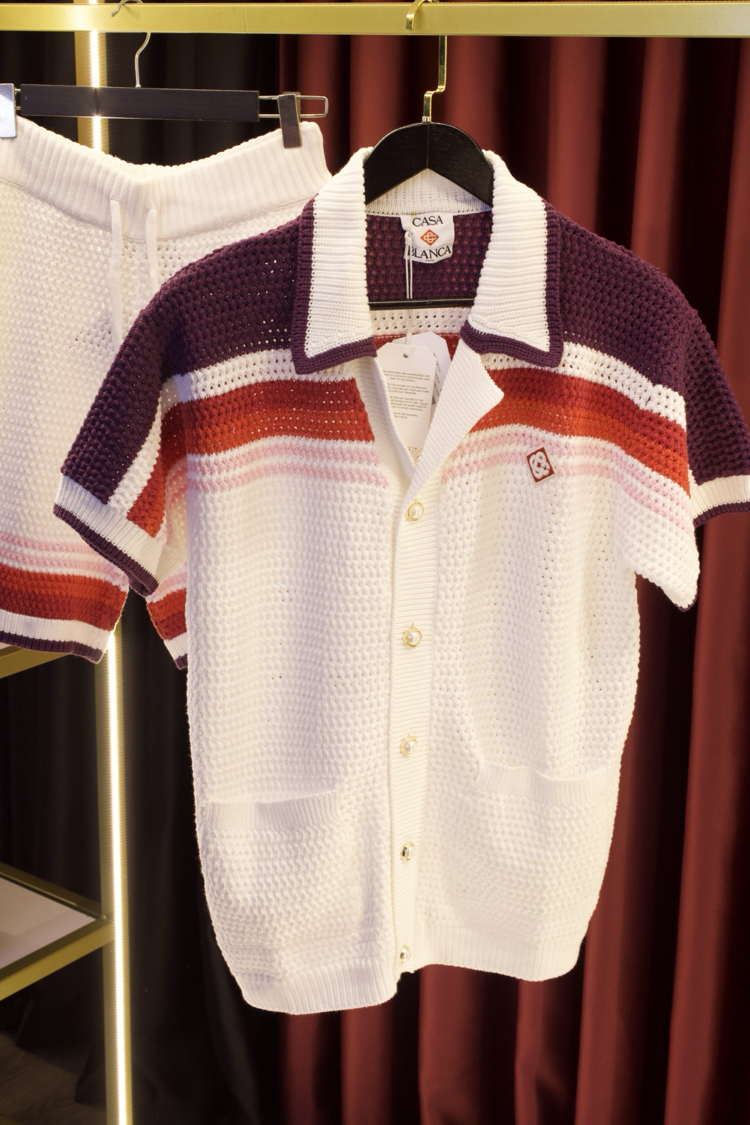 WHITE & PINK STRIPE SHORT SLEEVE CROCHET SHIRT