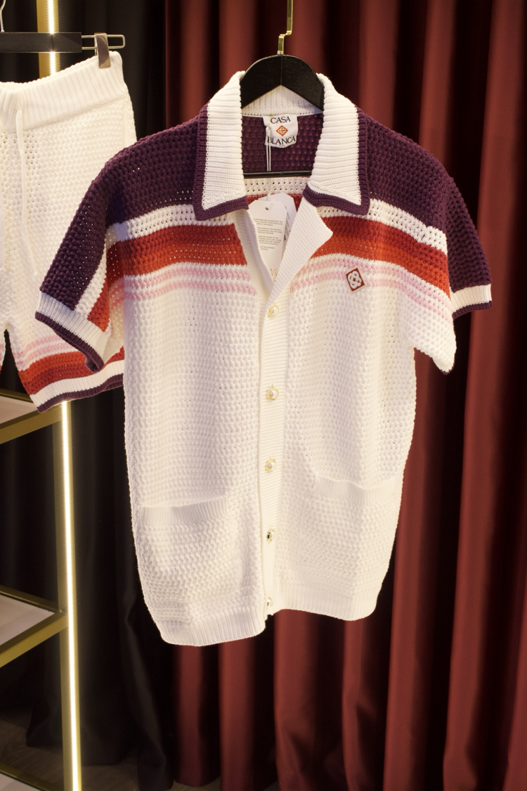 WHITE & PINK STRIPE SHORT SLEEVE CROCHET SHIRT